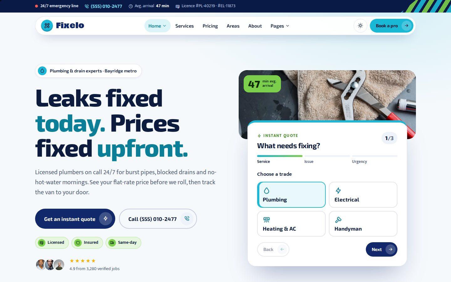 Fixelo home page preview